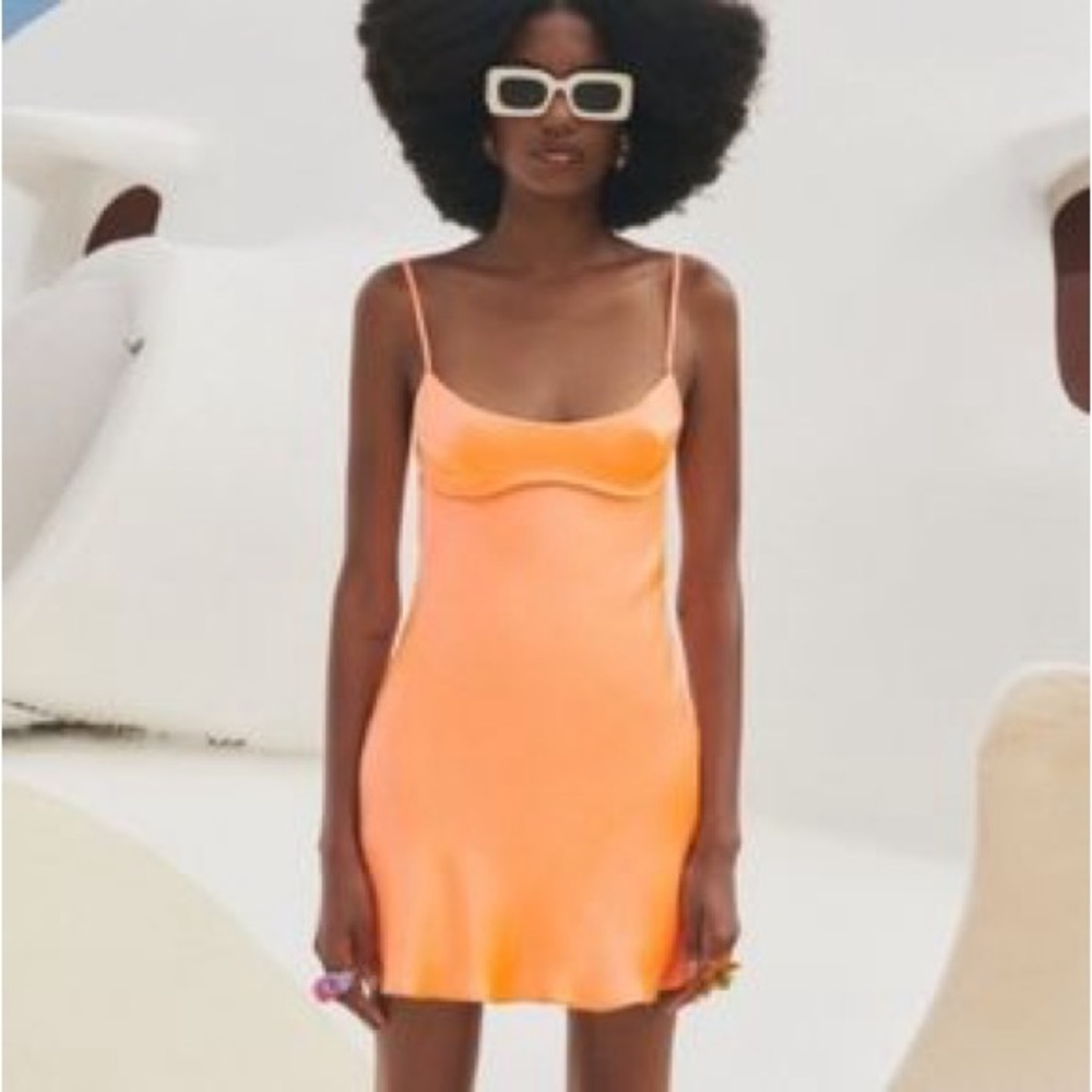 Zara tangerine orange satin effect silky  mini dress